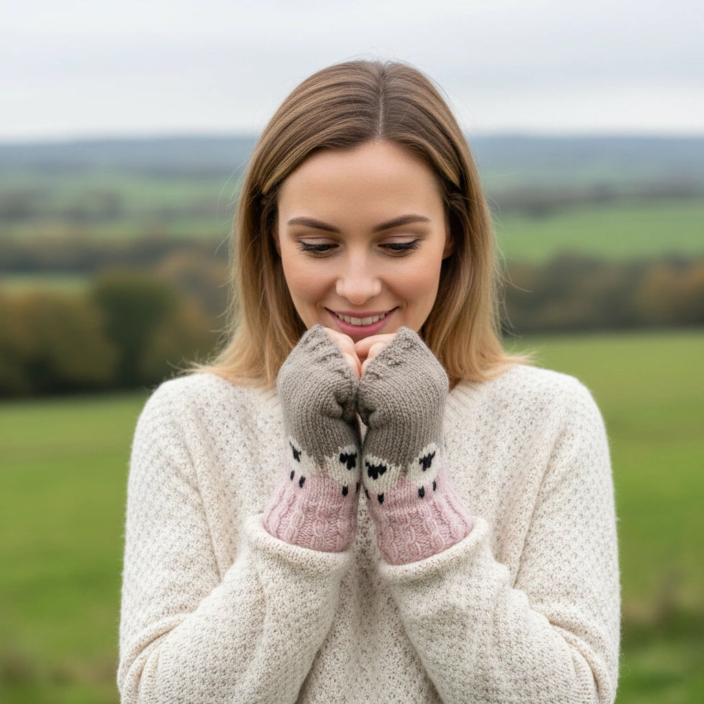 Pure Wool Hand Knitted Fingerless Mitten or Handwarmer PN017HW Pink