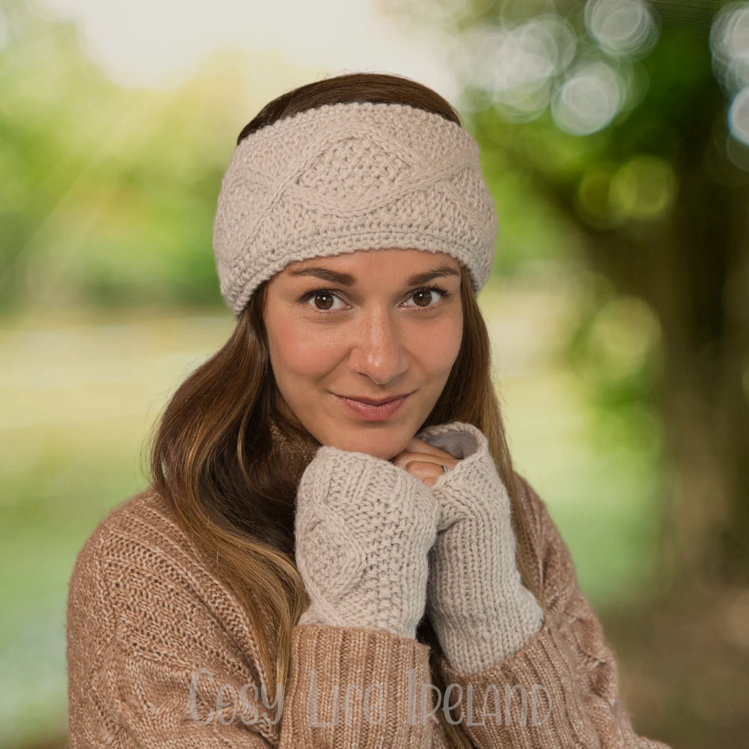 Pure Wool Hand Knitted Headband And Ear Warmer Aran Knit Rc16
