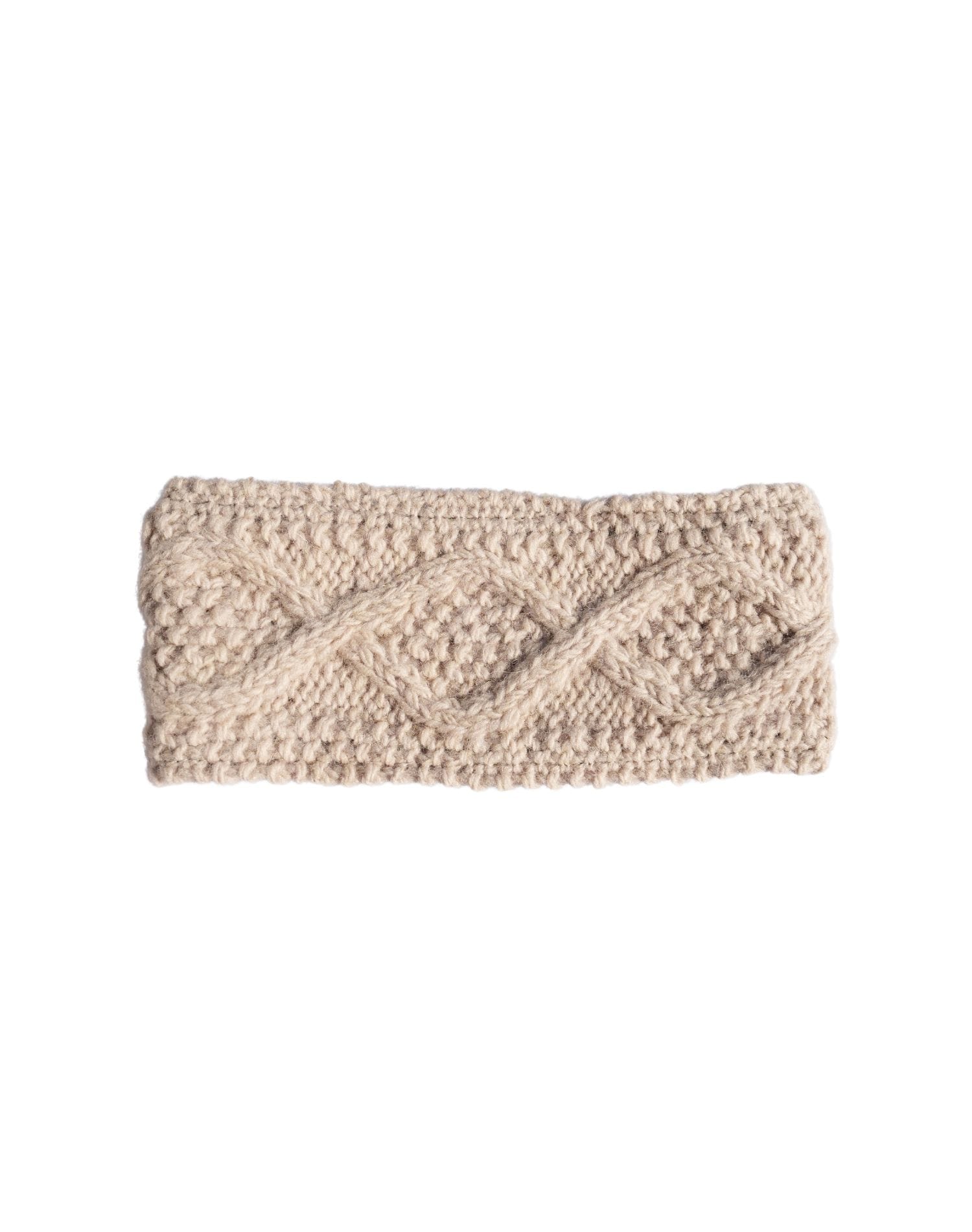 Pure Wool Hand Knitted Headband And Ear Warmer Aran Knit Rc16 Beige