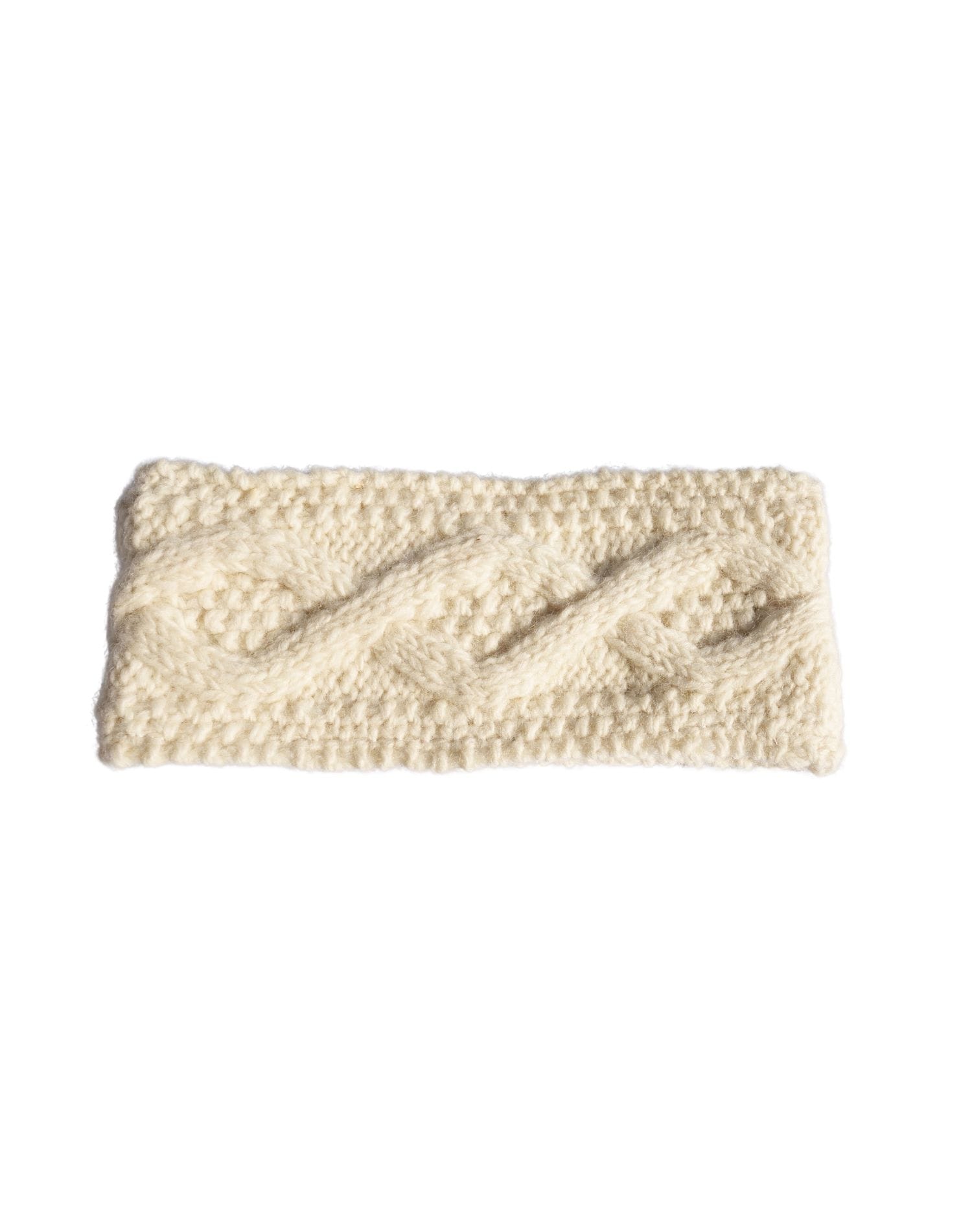 Pure Wool Hand Knitted Headband And Ear Warmer Aran Knit Rc16 Cream
