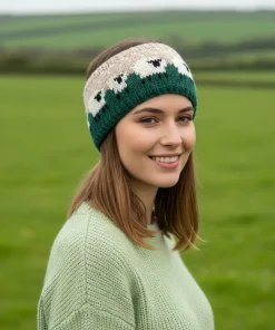 Pure Wool Hand Knitted Headband and Ear Warmer Sheep PN005HB Dark Green Fine Knit