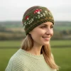 Pure Wool Hand Knitted Headband Mushroom PN015HB Olive Green Fine Knit