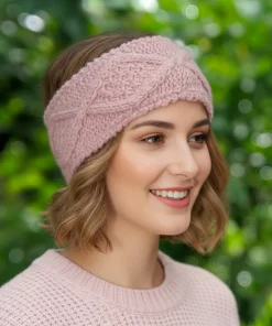 Pure Wool Hand Knitted Headband Or Ear Warmer Aran Diamond Cable Knit KS16 Fine Knit