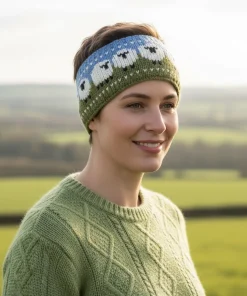 Pure Wool Hand Knitted Headband Sheep Design HB68 Sky Blue