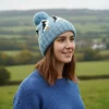 Pure Wool Hand-knitted Wool Bobble Beanie Puffin Blue PN004PP