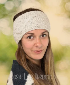 pure wool headband and ear warmer hand-knitted aran cable knit rc16-4