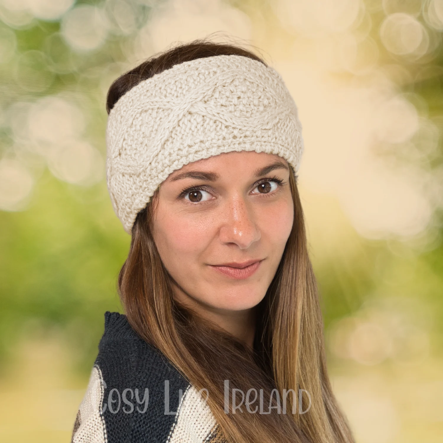 pure wool headband and ear warmer hand-knitted aran cable knit rc16-4