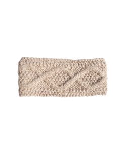 Pure Wool Hand Knitted Headband And Ear Warmer Aran Knit Rc16 Beige