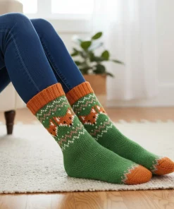 Pure Wool Warm Ladies Winter Socks Fleece Lined Fox Design PNSK001 Fine Knit