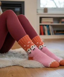 Pure Wool Warm Ladies Winter Socks Fleece Lined Sheep Design PNSK009 Fine Knit