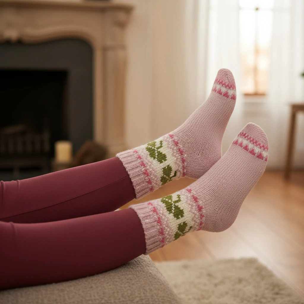 Pure Wool Warm Ladies Winter Socks Shamrock Design PNSK002 Fine Knit