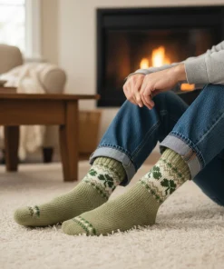 Pure Wool Warm Men's Winter Socks Fleece Lined Shamrock Design PNSK003 Fine Knit