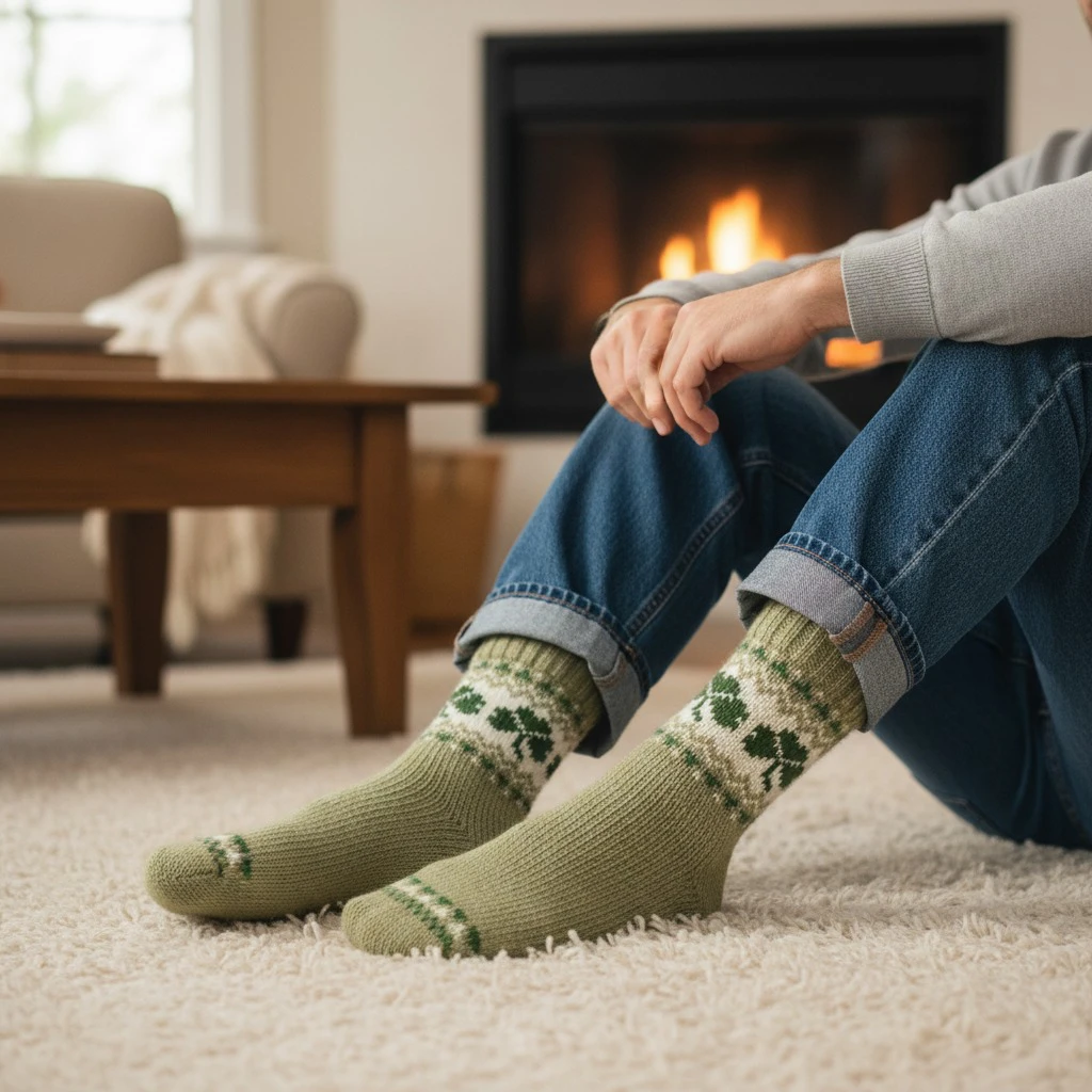 Pure Wool Warm Men's Winter Socks Fleece Lined Shamrock Design PNSK003 Fine Knit