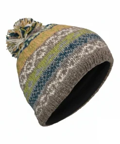 Alternative view of Pure Wool Hand-knit Fair Isle Bobble Beanie Green PN012PP Fine Knit