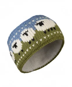 Alternative view of Pure Wool Hand Knitted Headband Sheep Design HB68 Sky Blue