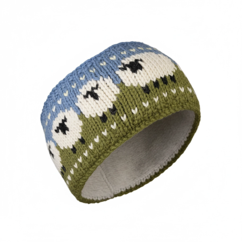 Pure Wool Hand Knitted Headband Sheep Design HB68 Sky Blue - Image 2