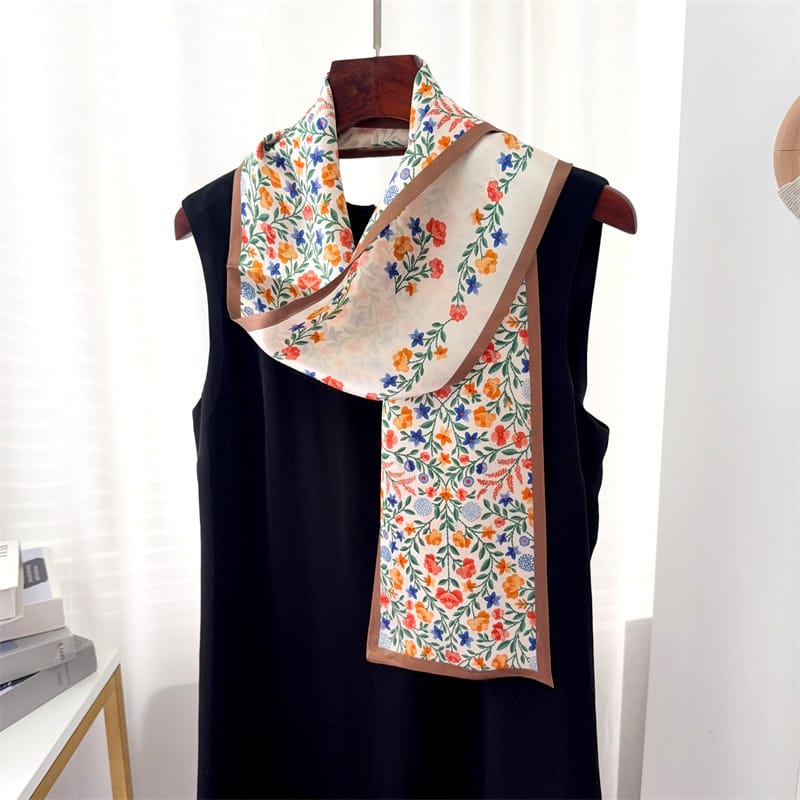 100% Mulberry Silk Scarf Versatile Double-sided Long Scarf Wild Flower Design Multicolour