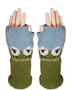 Alternative view of Pure Wool Hand Knitted Fingerless Mitten or Handwarmer NK689HW Sky Blue