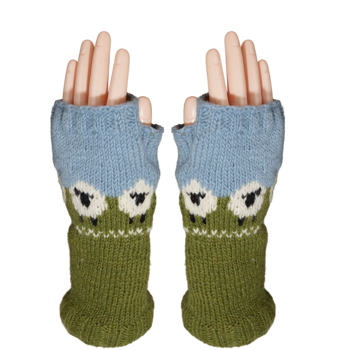 Pure Wool Hand Knitted Fingerless Mitten or Handwarmer NK689HW Sky Blue - Image 2