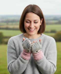 Pure Wool Hand Knitted Fingerless Mitten or Handwarmer NK689HW Baby Pink