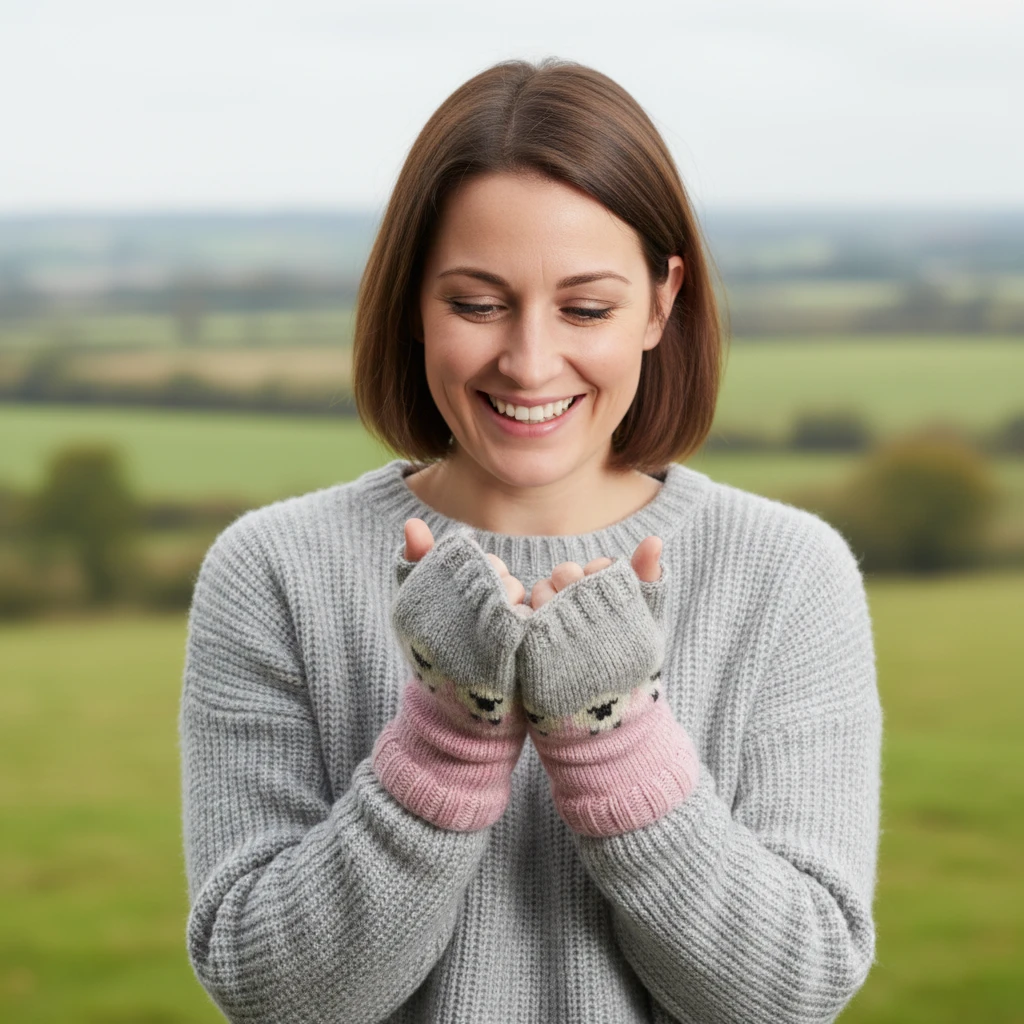 Pure Wool Hand Knitted Fingerless Mitten or Handwarmer NK689HW Baby Pink