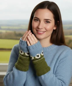 Pure Wool Hand Knitted Fingerless Mitten or Handwarmer NK689HW Sky Blue