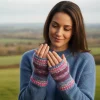 Pure Wool Hand Knitted Mittens or Hand Warmers Lilac Raspberry and Blue WO58