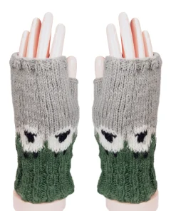 Alternative view of Pure Wool Hand Knitted Fingerless Gloves or Handwarmer PN005HW Green