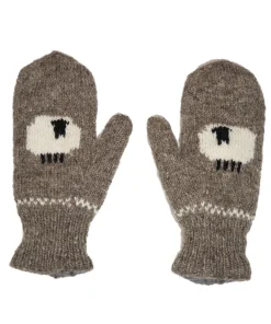 Alternative view of Pure Wool Hand Knitted Mitten Winter Gloves Sheep design Brown RC18M