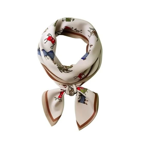 100% Mulberry Silk Scarf Versatile Double-sided Long Scarf Horse Design - Image 3