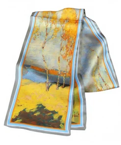 Alternative view of 100% Mulberry Silk Scarf Versatile Double-sided Long Scarf Oil Painting Of Golden Autumn Design