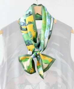 100% Mulberry Silk Scarf Versatile Double-sided Long Scarf Oil Painting of Irish Landscape Design