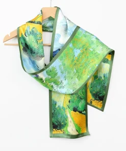 Alternative view of 100% Mulberry Silk Scarf Versatile Double-sided Long Scarf Oil Painting of Irish Landscape Design