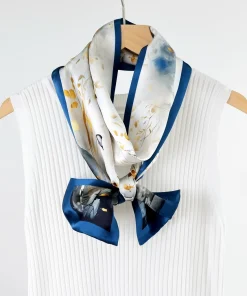 100% Mulberry Silk Scarf Versatile Double-sided Long Scarf Ink Wash Painting Design Blue