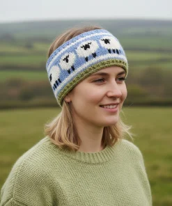 Pure Wool Hand Knitted Headband Sheep Design HB071 Denim Blue