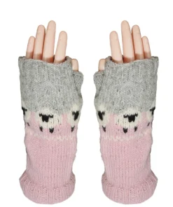 Alternative view of Pure Wool Hand Knitted Fingerless Mitten or Handwarmer NK689HW Baby Pink