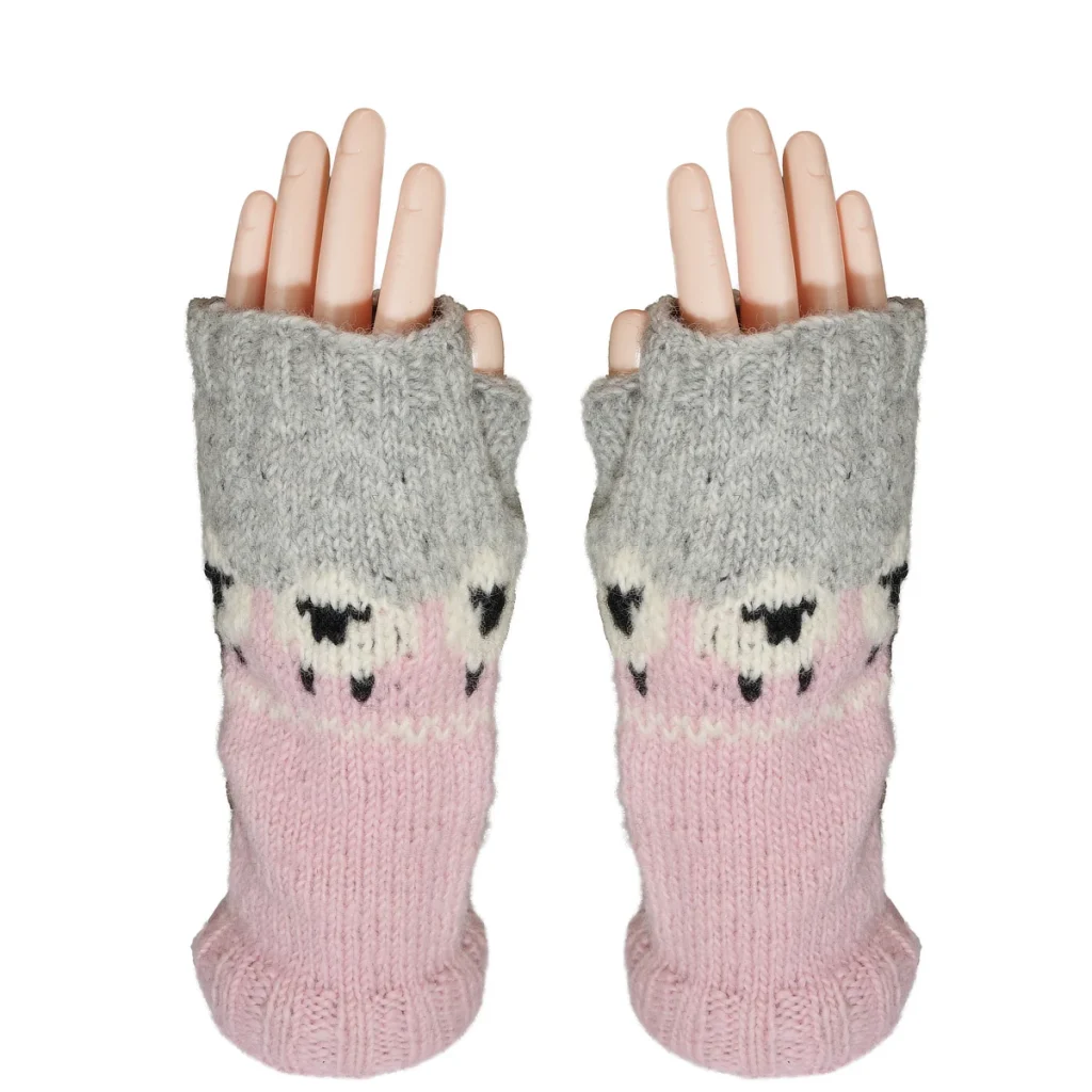 Pure Wool Hand Knitted Fingerless Mitten or Handwarmer NK689HW Baby Pink - Image 2