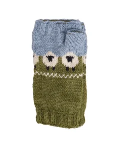 Pure Wool Hand Knitted Fingerless Mitten or Handwarmer NK689HW Sky Blue - Image 2
