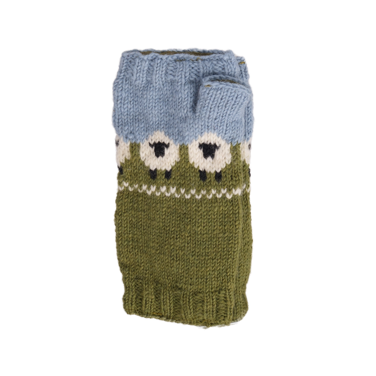 Pure Wool Hand Knitted Fingerless Mitten or Handwarmer NK689HW Sky Blue - Image 2