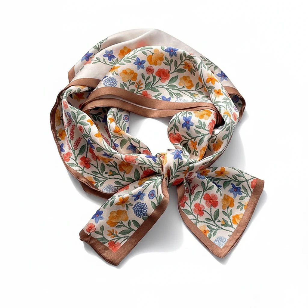 100% Mulberry Silk Scarf Versatile Double-sided Long Scarf Wild Flower Design Multicolour - Image 3