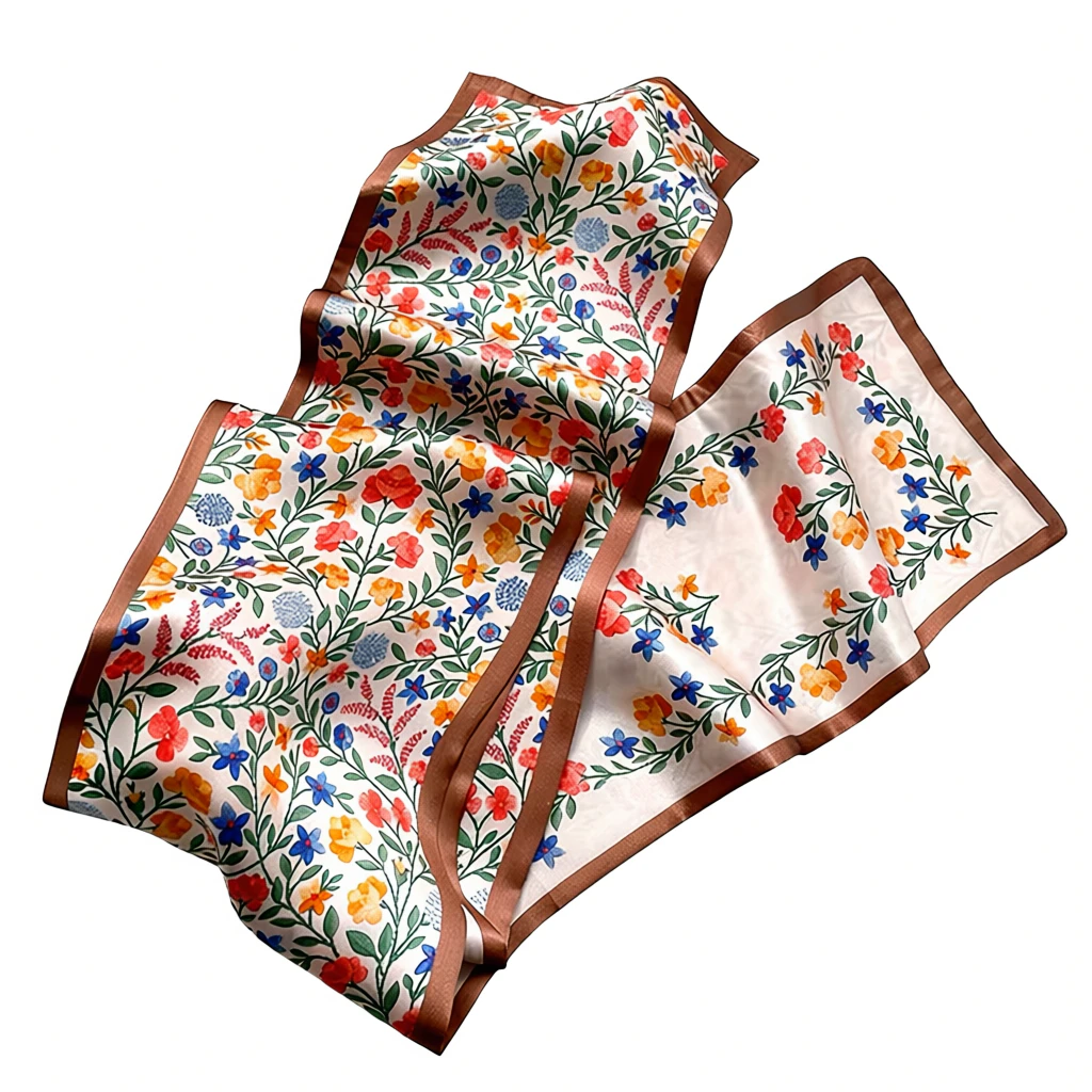 100% Mulberry Silk Scarf Versatile Double-sided Long Scarf Wild Flower Design Multicolour - Image 2