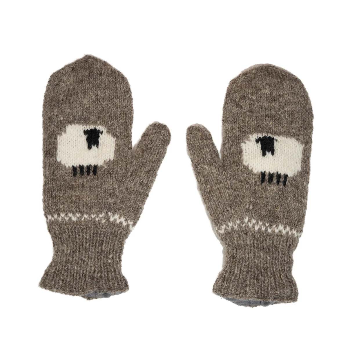 Pure Wool Hand Knitted Mitten Winter Gloves Sheep design Brown RC18M - Image 2