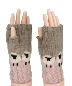 Pure Wool Hand Knitted Fingerless Gloves or Handwarmer Cable Boarder PN005HW Pink - Image 2