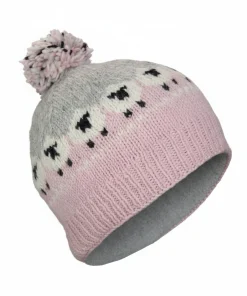 Alternative view of Hand-knit Pure Wool Bobble Beanie Sheep Design NK689 Pink Fine Knit