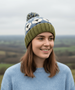 Hand-knit Unisex Pure Wool Bobble Beanie Sheep Design NK692 Navy Blue Fine Knit