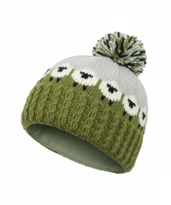 Alternative view of Pure Wool Hand-knitted Unisex Bobble Beanie Sheep Design Cable Border NK690 Light Grey Fine Knit