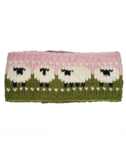 Alternative view of Pure Wool Hand Knitted Headband Sheep Design HB68 Baby Pink