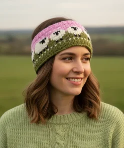 Pure Wool Hand Knitted Headband Sheep Design HB68 Light Pink