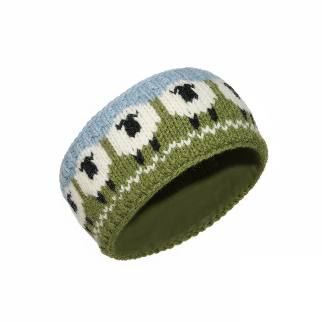 Pure Wool Hand Knitted Headband Sheep Design NK689HB Sky Blue - Image 2