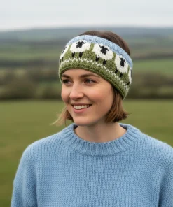 Pure Wool Hand Knitted Headband Sheep Design NK689HB Sky Blue